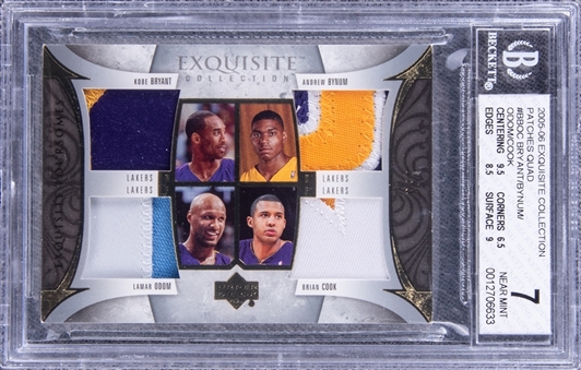 2005-06 UD "Exquisite Collection" Patches Quad #BBOC Bryant/Bynum/Odom Cook Game Used Patch Card (#1/3) - BGS NM 7